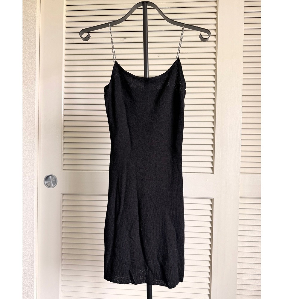 Y2K Guess Collection Black Knit Mini Dress Rhinestone Chain Straps Small